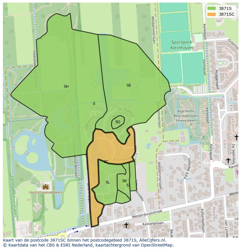 Afbeelding van het postcodegebied 3871 SC op de kaart.