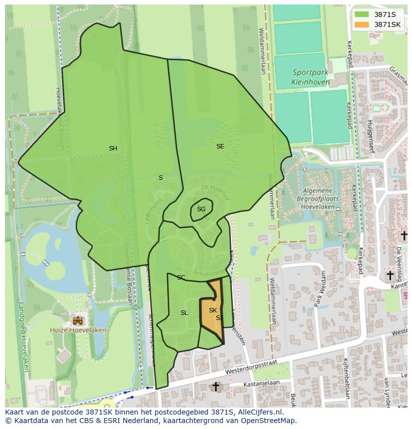 Afbeelding van het postcodegebied 3871 SK op de kaart.
