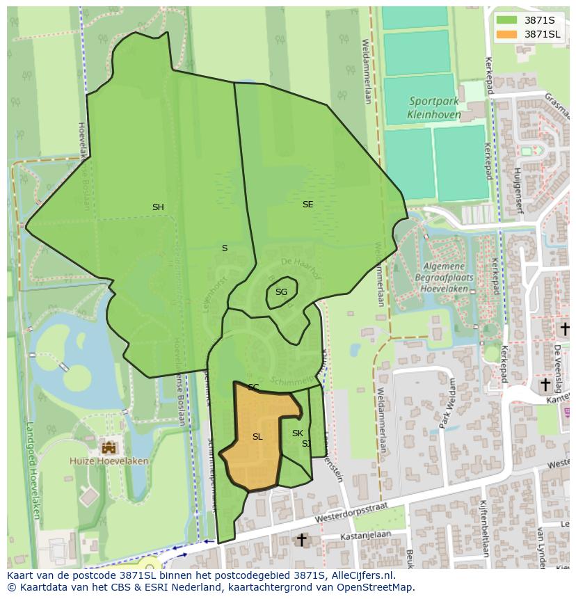 Afbeelding van het postcodegebied 3871 SL op de kaart.