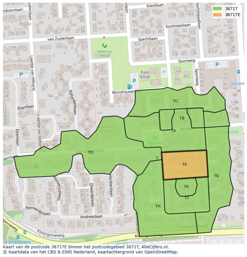 Afbeelding van het postcodegebied 3871 TE op de kaart.
