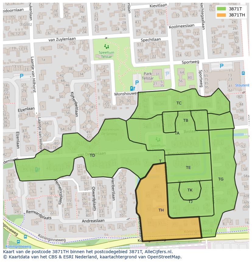Afbeelding van het postcodegebied 3871 TH op de kaart.