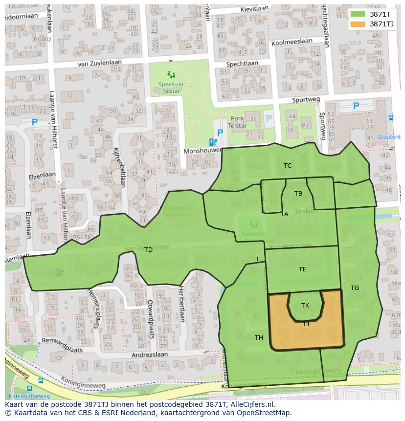 Afbeelding van het postcodegebied 3871 TJ op de kaart.