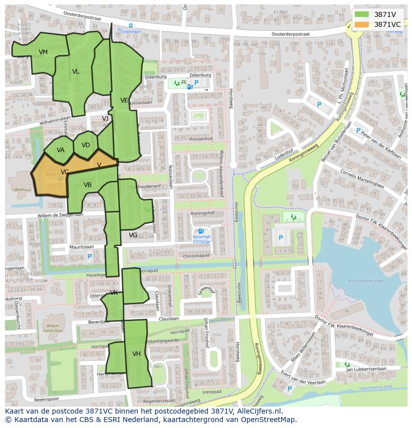 Afbeelding van het postcodegebied 3871 VC op de kaart.