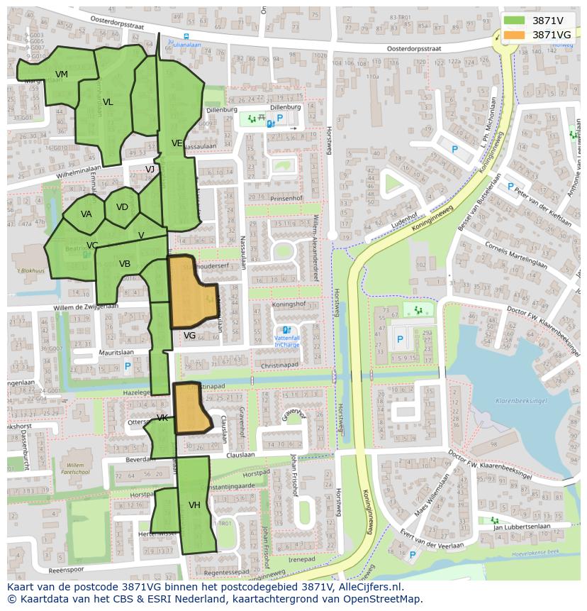 Afbeelding van het postcodegebied 3871 VG op de kaart.
