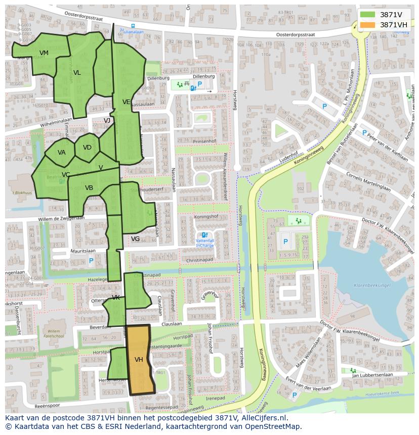 Afbeelding van het postcodegebied 3871 VH op de kaart.