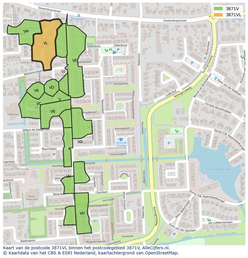 Afbeelding van het postcodegebied 3871 VL op de kaart.