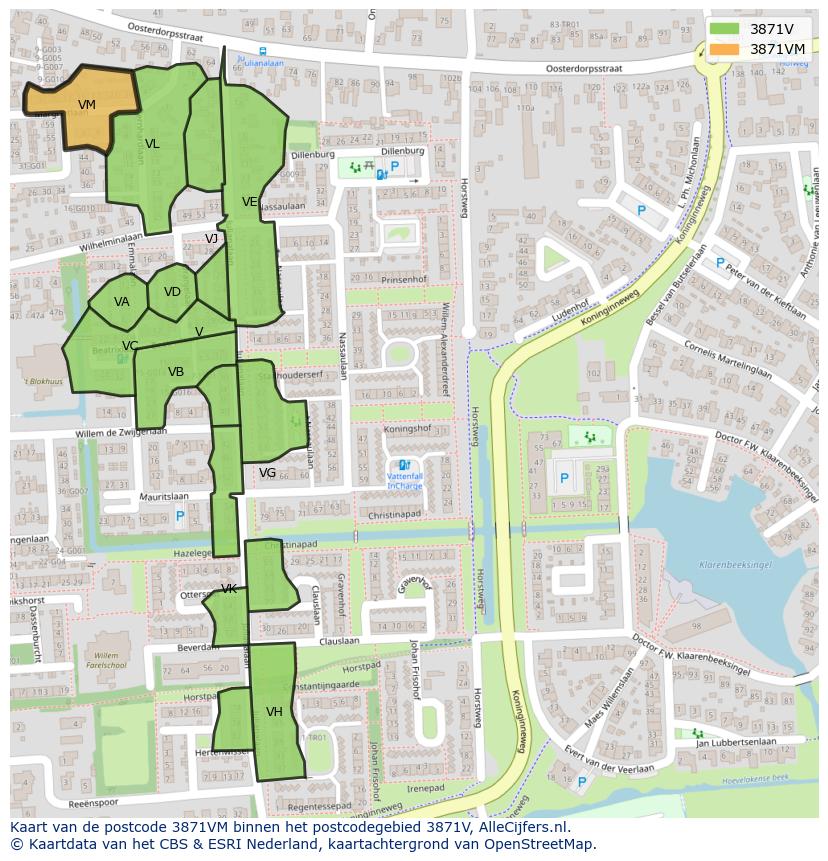 Afbeelding van het postcodegebied 3871 VM op de kaart.