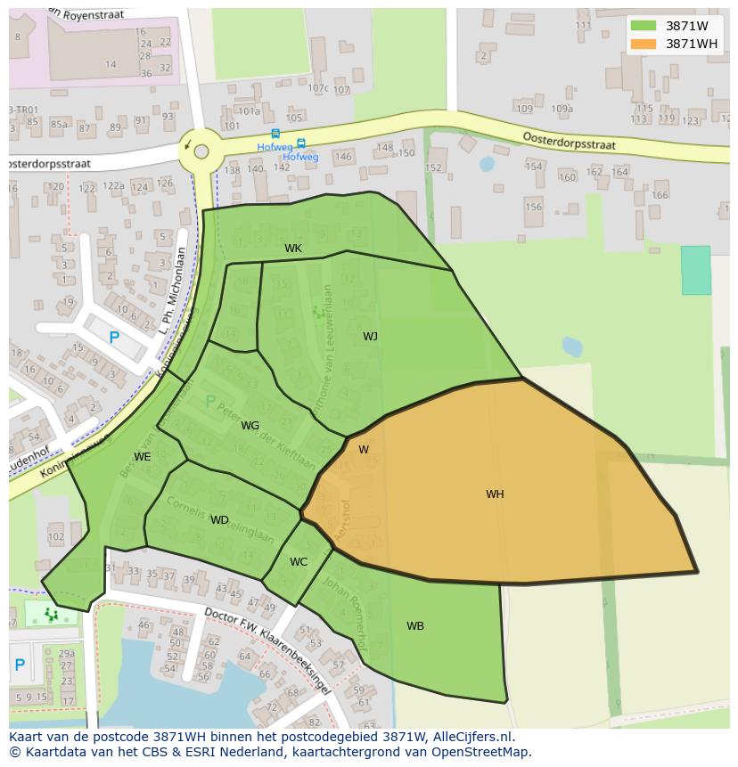 Afbeelding van het postcodegebied 3871 WH op de kaart.