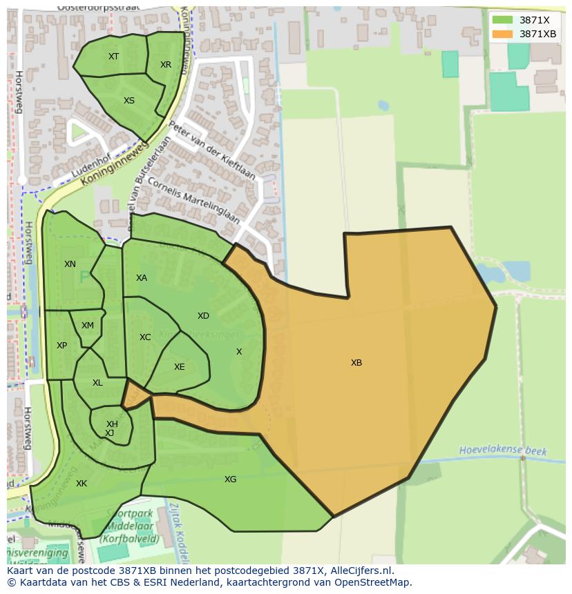 Afbeelding van het postcodegebied 3871 XB op de kaart.