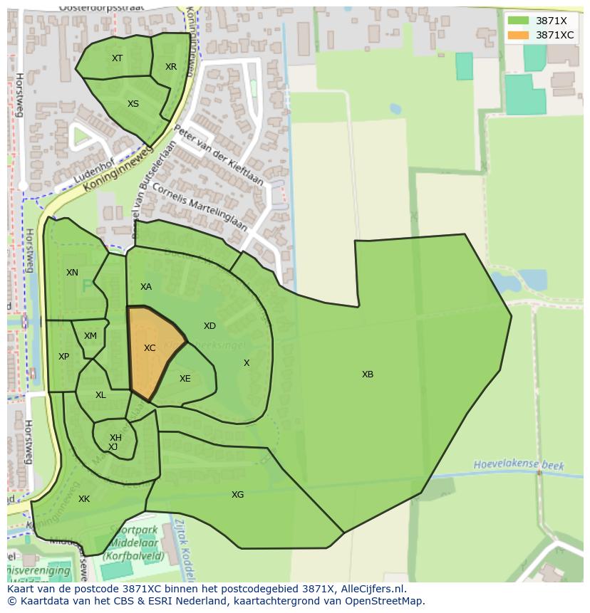 Afbeelding van het postcodegebied 3871 XC op de kaart.
