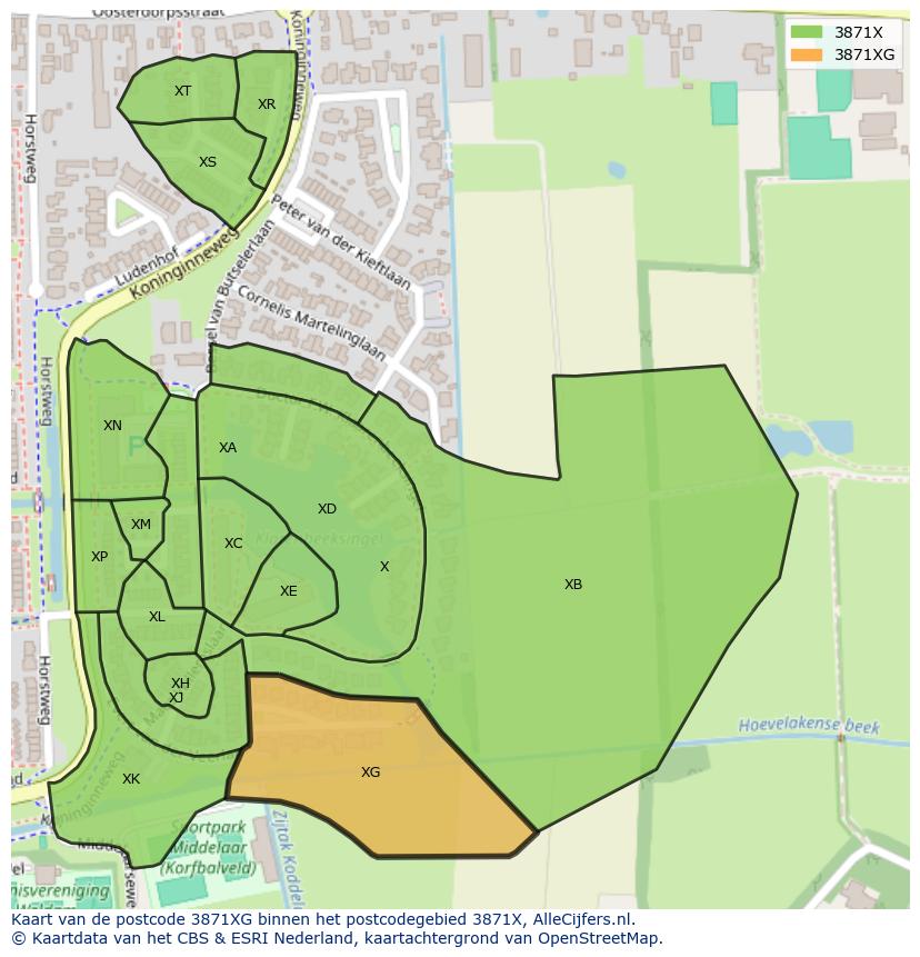 Afbeelding van het postcodegebied 3871 XG op de kaart.