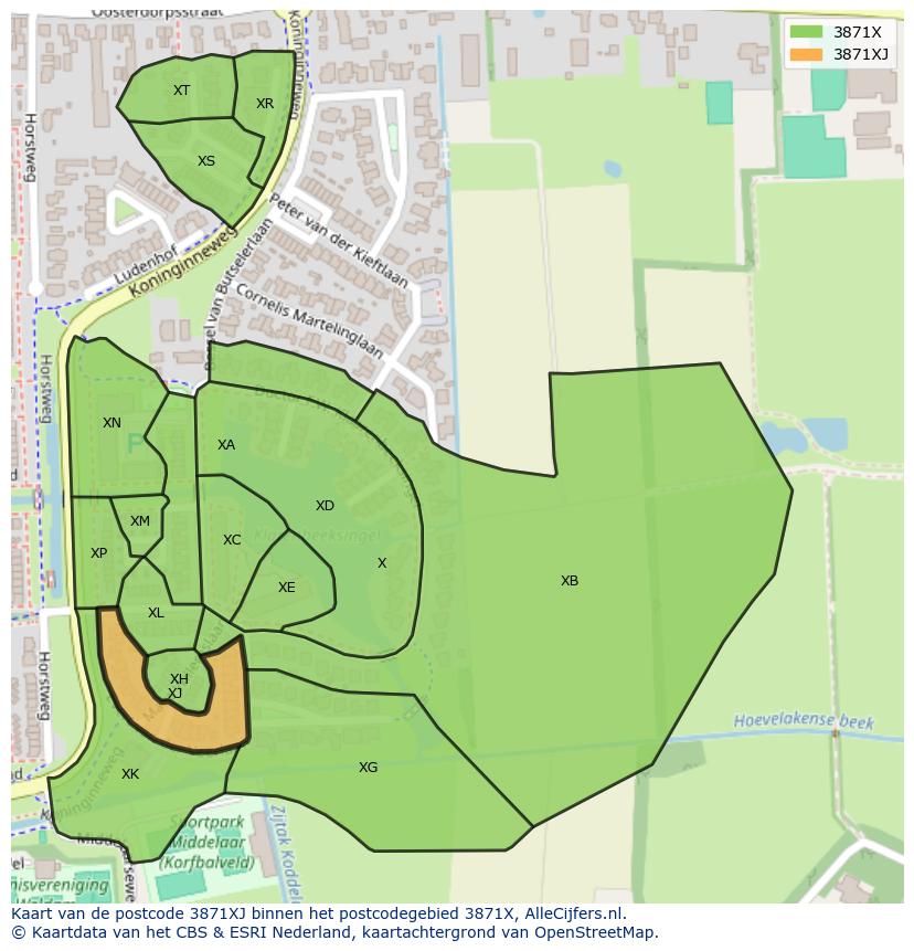 Afbeelding van het postcodegebied 3871 XJ op de kaart.