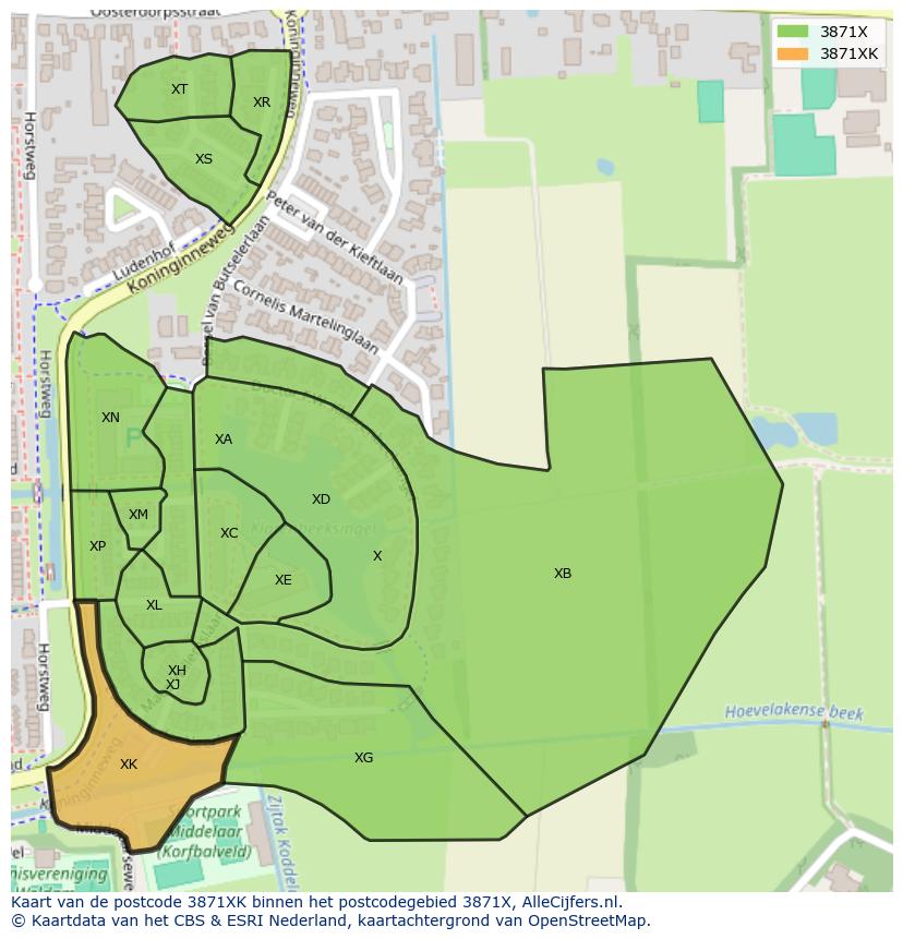 Afbeelding van het postcodegebied 3871 XK op de kaart.