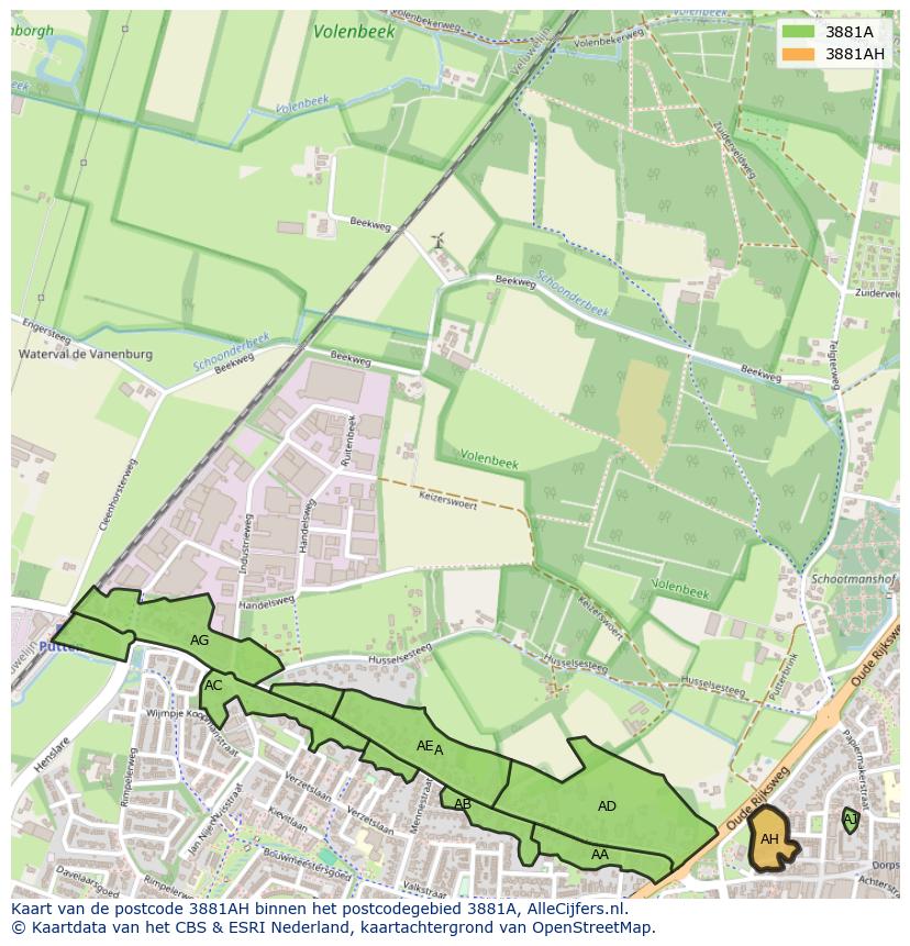 Afbeelding van het postcodegebied 3881 AH op de kaart.