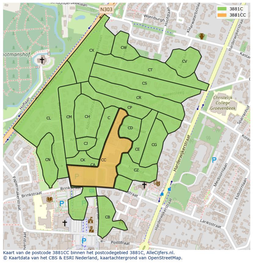 Afbeelding van het postcodegebied 3881 CC op de kaart.
