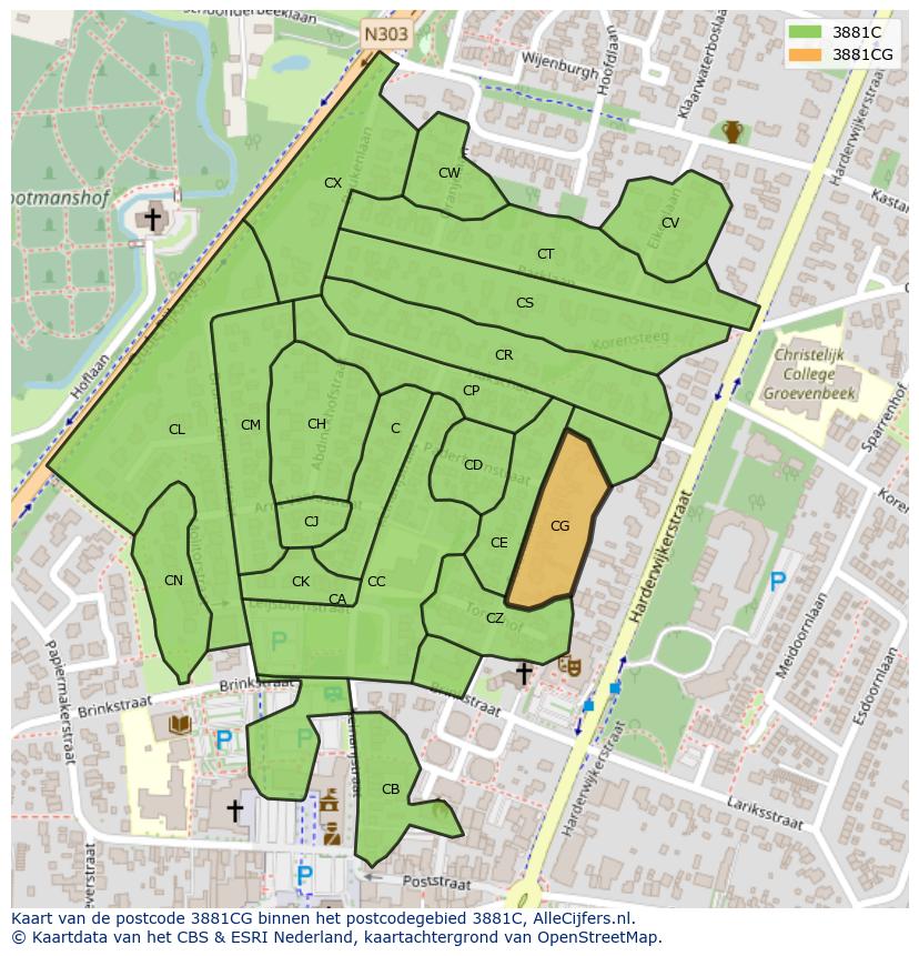 Afbeelding van het postcodegebied 3881 CG op de kaart.