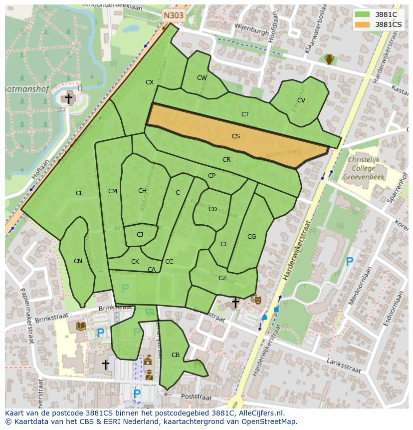 Afbeelding van het postcodegebied 3881 CS op de kaart.