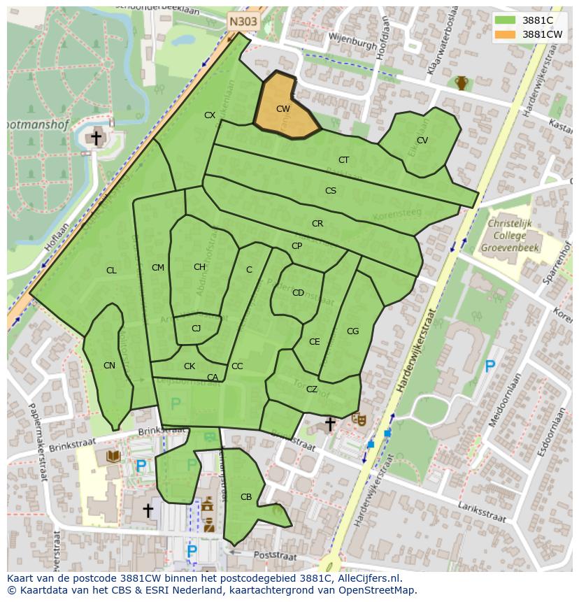 Afbeelding van het postcodegebied 3881 CW op de kaart.