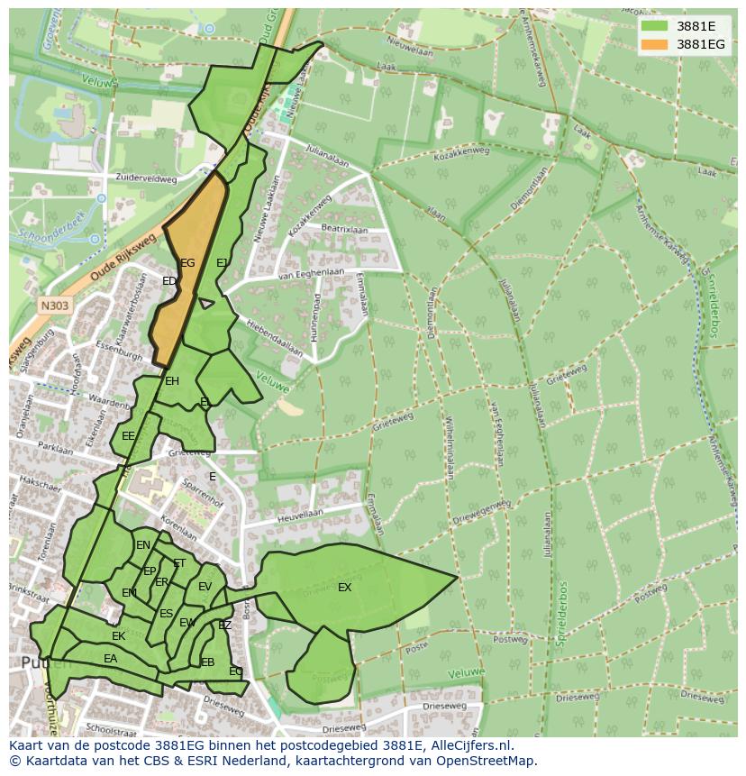 Afbeelding van het postcodegebied 3881 EG op de kaart.