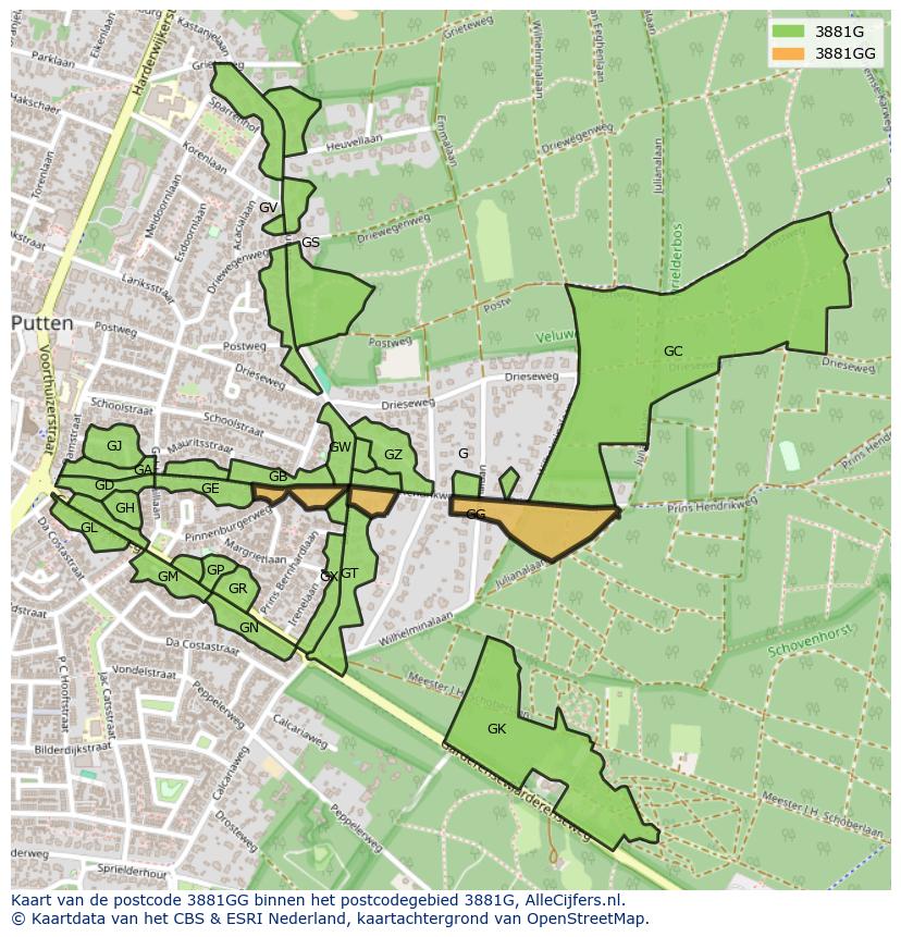 Afbeelding van het postcodegebied 3881 GG op de kaart.