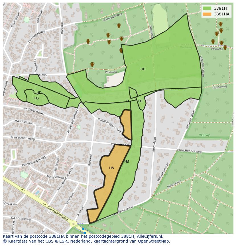 Afbeelding van het postcodegebied 3881 HA op de kaart.