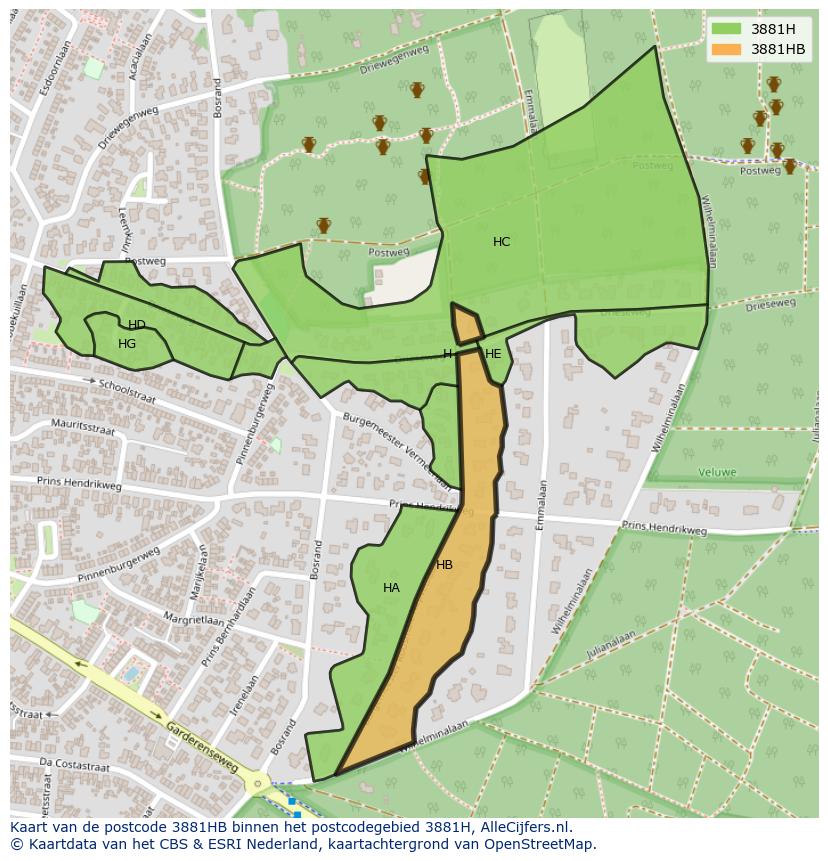 Afbeelding van het postcodegebied 3881 HB op de kaart.