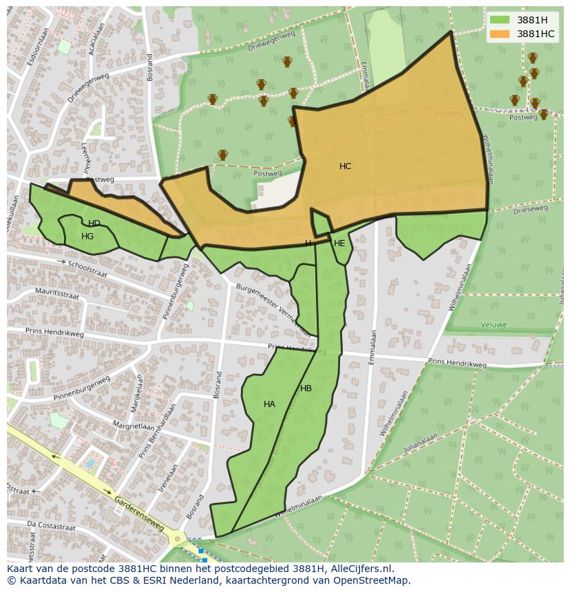 Afbeelding van het postcodegebied 3881 HC op de kaart.