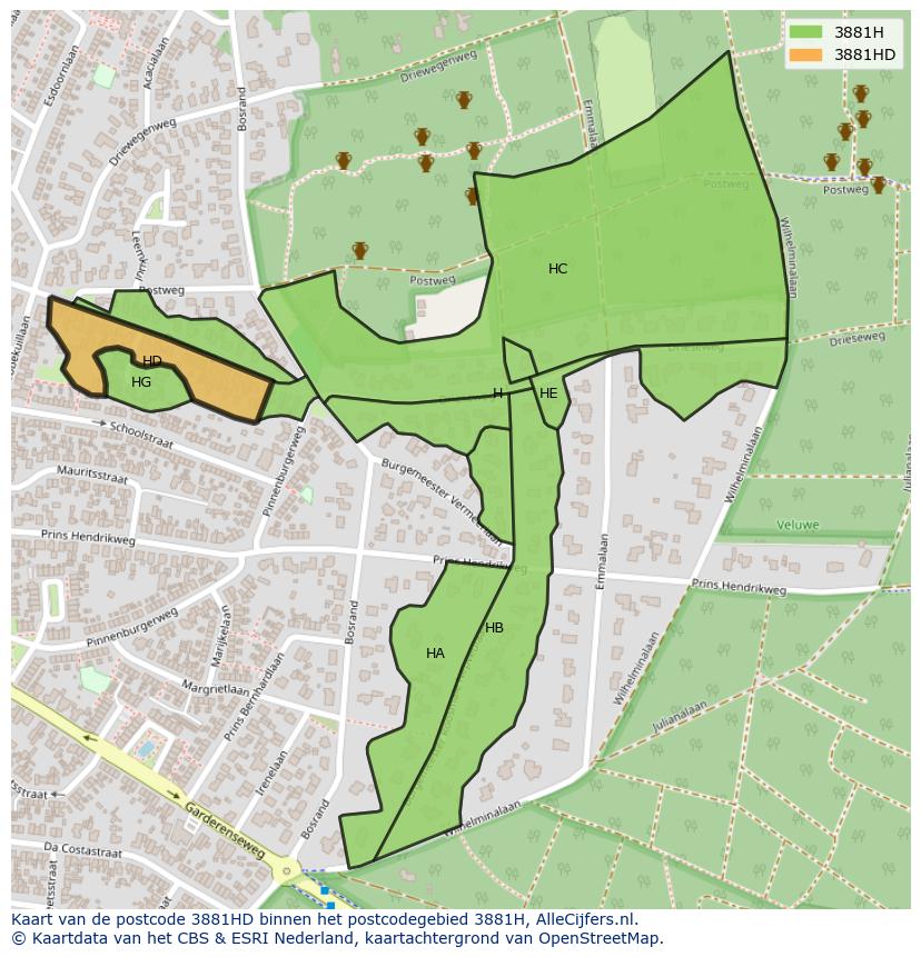 Afbeelding van het postcodegebied 3881 HD op de kaart.