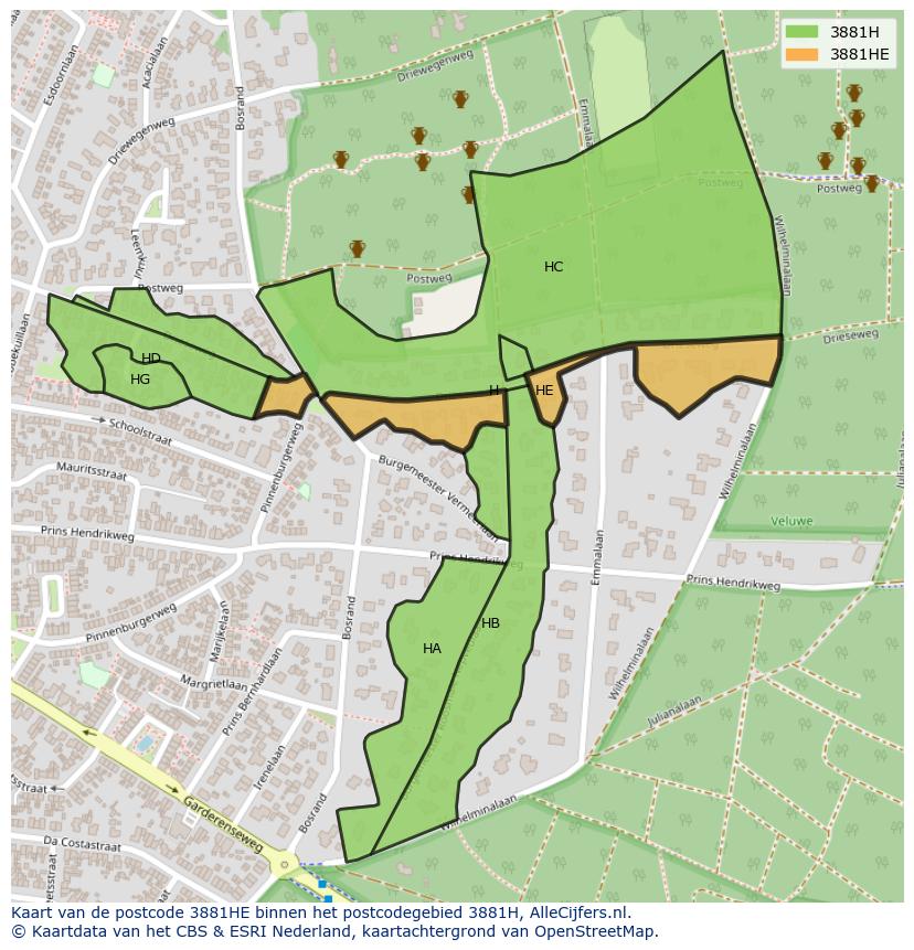 Afbeelding van het postcodegebied 3881 HE op de kaart.