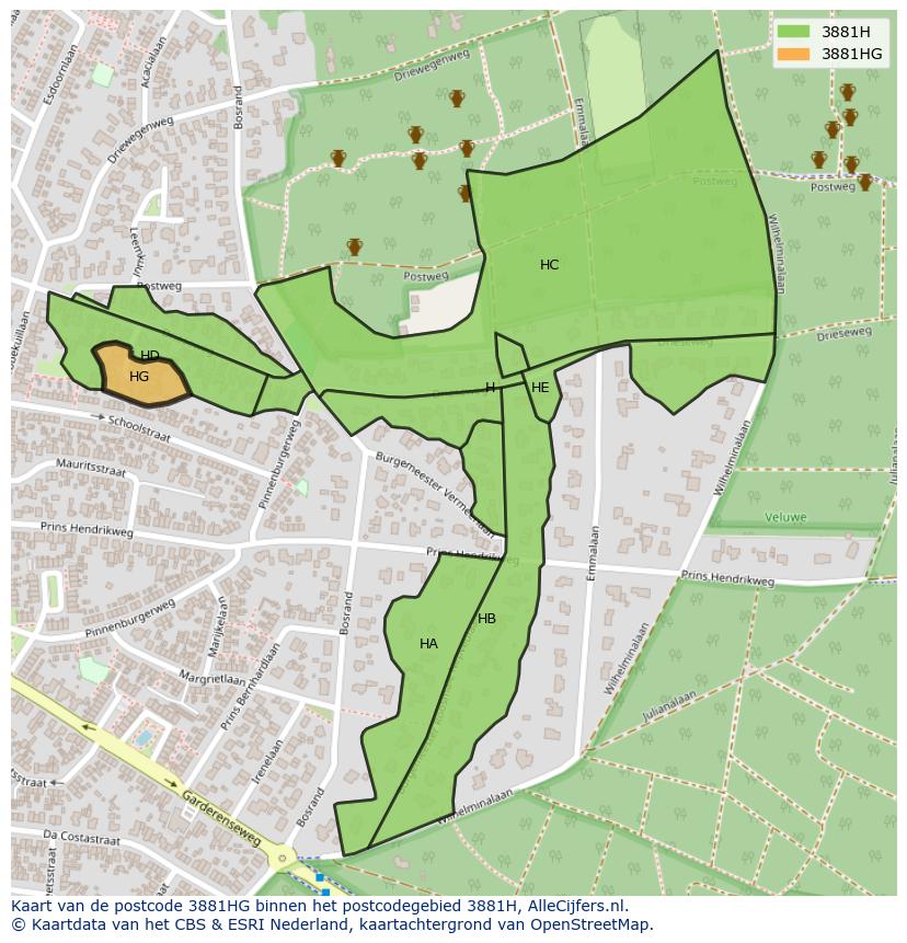 Afbeelding van het postcodegebied 3881 HG op de kaart.