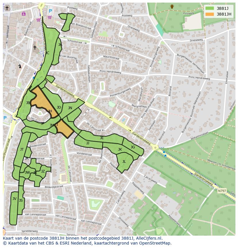 Afbeelding van het postcodegebied 3881 JH op de kaart.