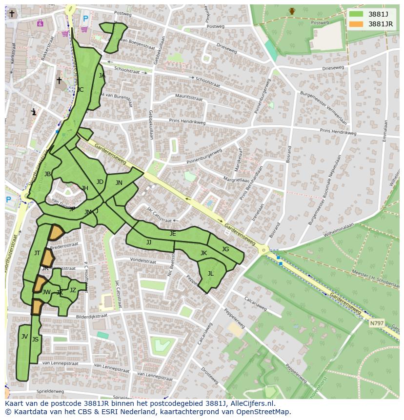 Afbeelding van het postcodegebied 3881 JR op de kaart.