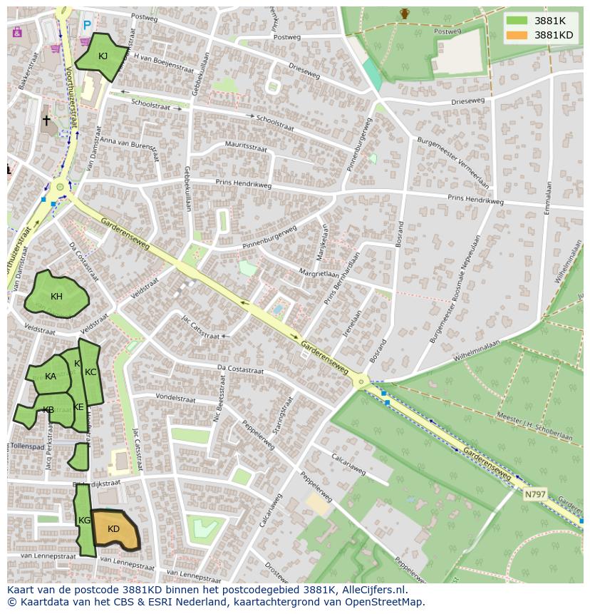 Afbeelding van het postcodegebied 3881 KD op de kaart.