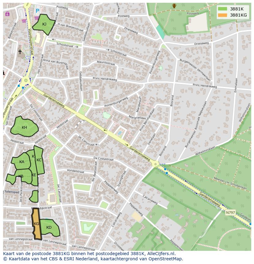 Afbeelding van het postcodegebied 3881 KG op de kaart.
