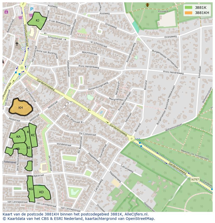 Afbeelding van het postcodegebied 3881 KH op de kaart.