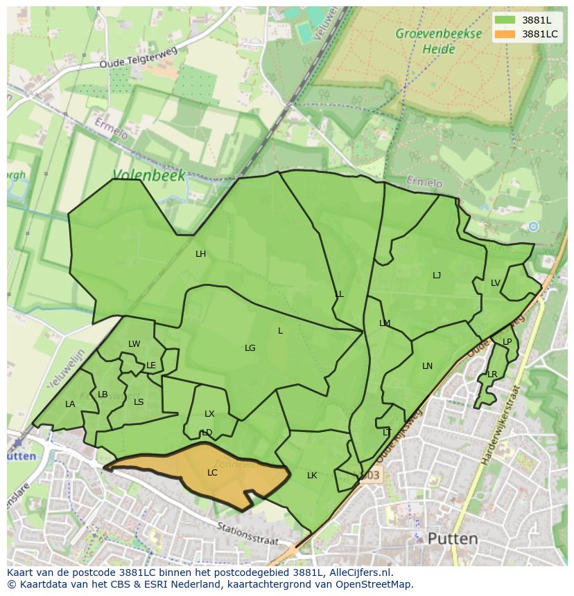 Afbeelding van het postcodegebied 3881 LC op de kaart.