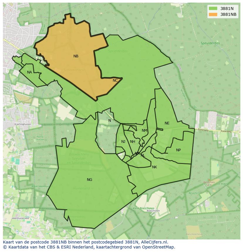 Afbeelding van het postcodegebied 3881 NB op de kaart.