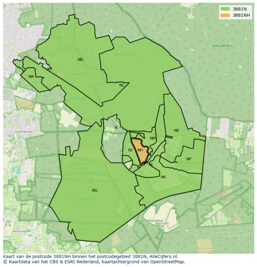 Afbeelding van het postcodegebied 3881 NH op de kaart.