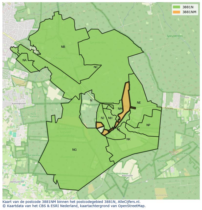 Afbeelding van het postcodegebied 3881 NM op de kaart.