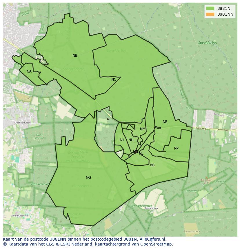 Afbeelding van het postcodegebied 3881 NN op de kaart.