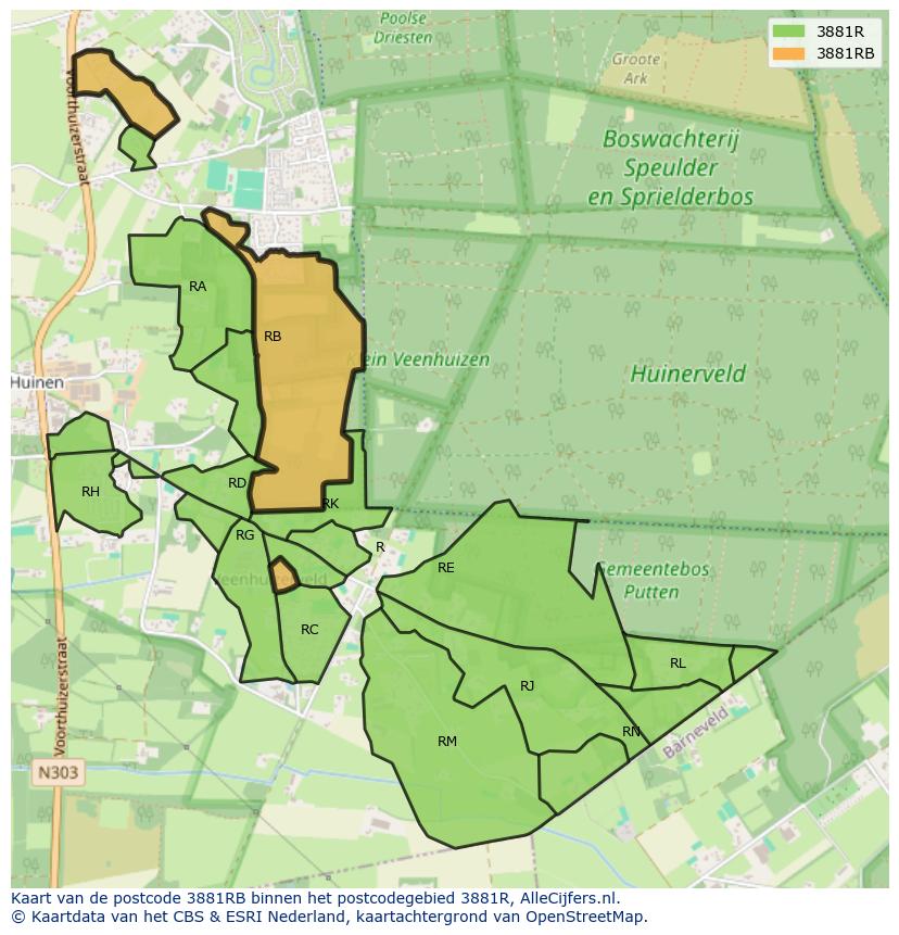 Afbeelding van het postcodegebied 3881 RB op de kaart.