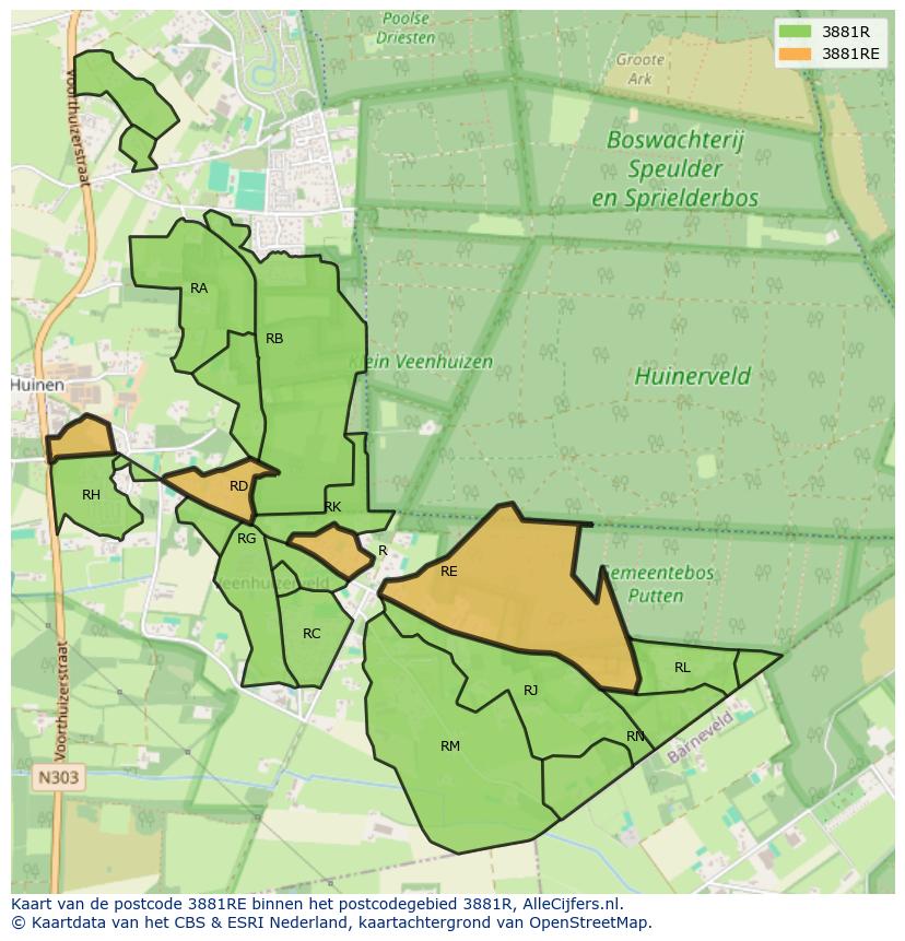 Afbeelding van het postcodegebied 3881 RE op de kaart.