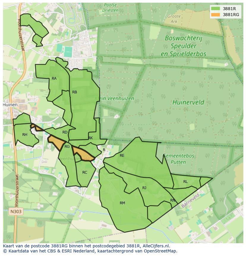 Afbeelding van het postcodegebied 3881 RG op de kaart.
