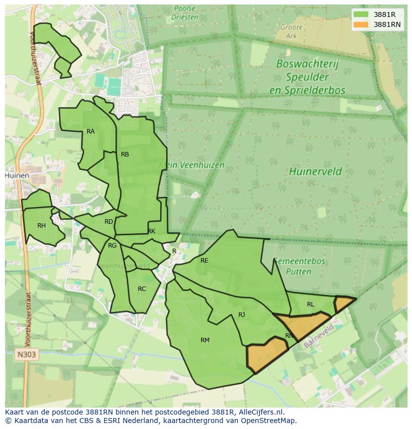 Afbeelding van het postcodegebied 3881 RN op de kaart.