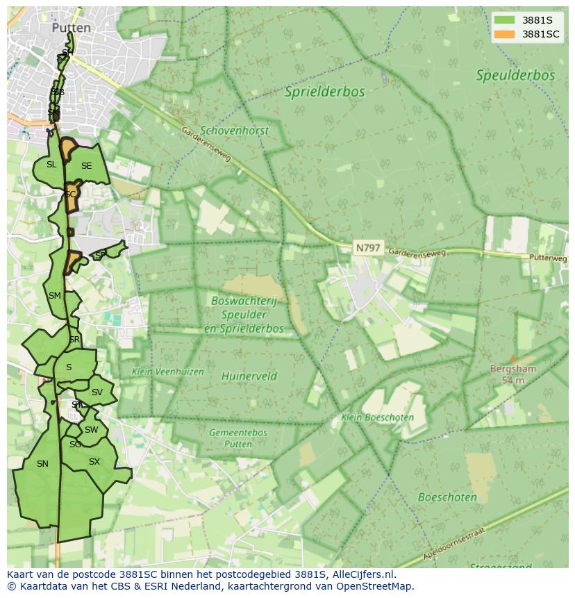 Afbeelding van het postcodegebied 3881 SC op de kaart.