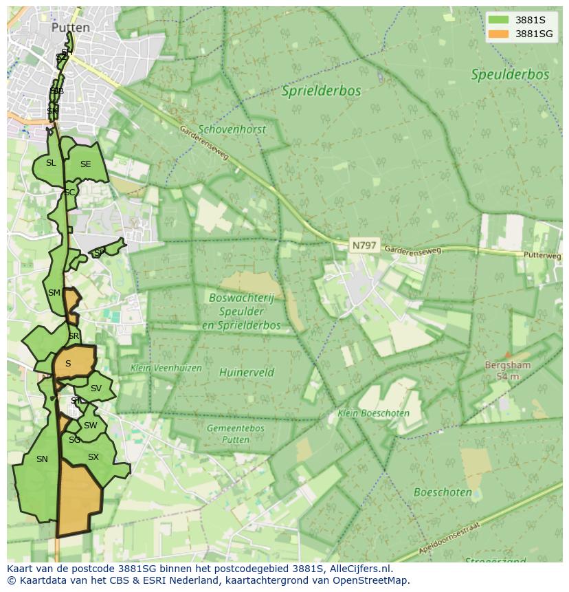 Afbeelding van het postcodegebied 3881 SG op de kaart.