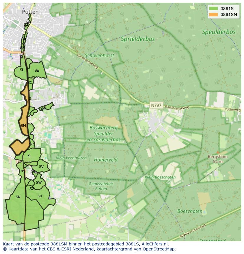 Afbeelding van het postcodegebied 3881 SM op de kaart.