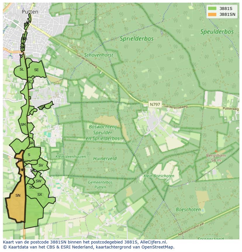 Afbeelding van het postcodegebied 3881 SN op de kaart.
