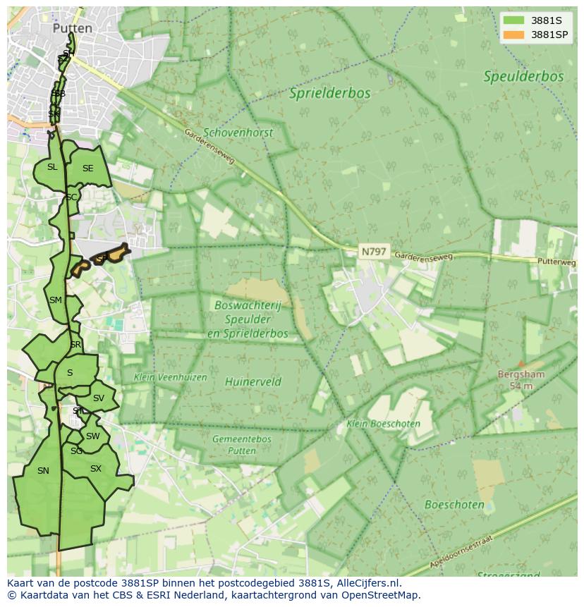 Afbeelding van het postcodegebied 3881 SP op de kaart.