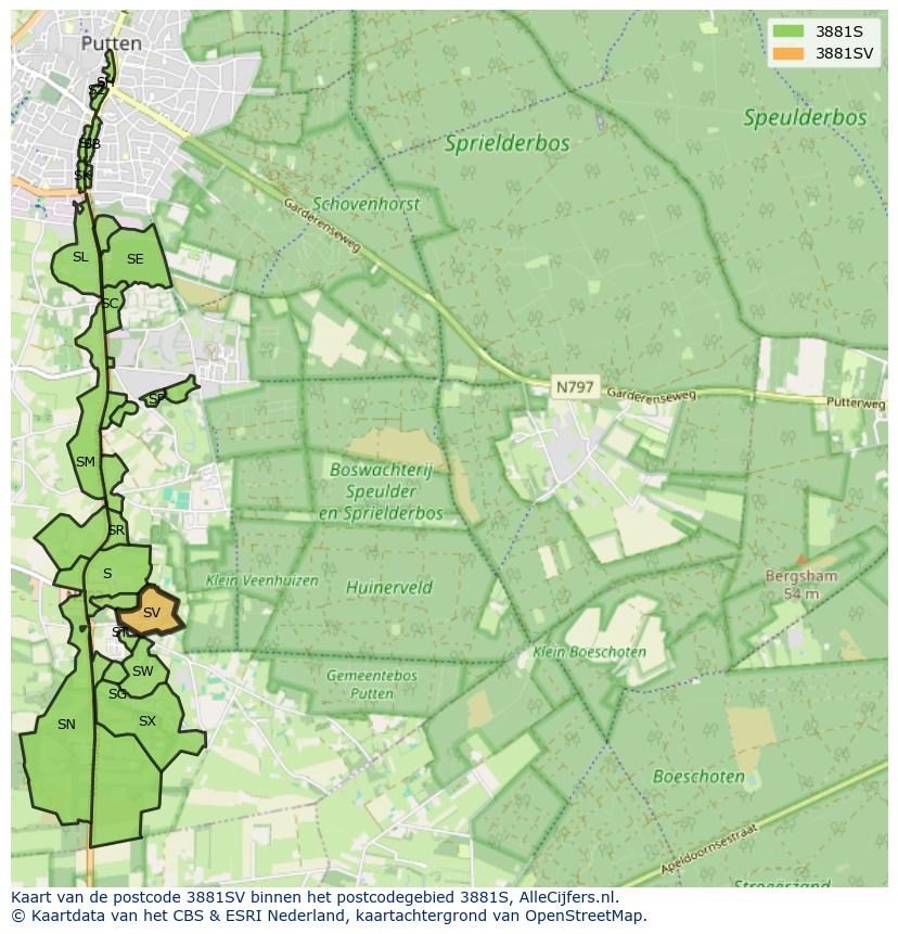 Afbeelding van het postcodegebied 3881 SV op de kaart.